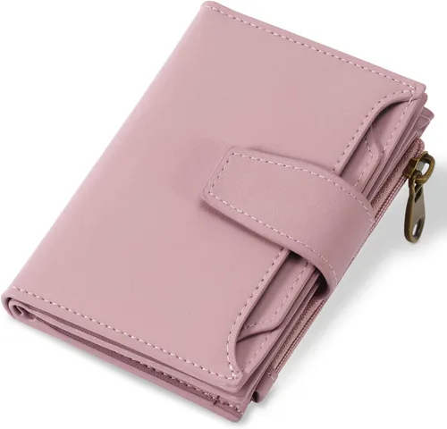 Miniatura 28 de Airkit Cartera para mujer, pequeña cartera de cuero para mujer, plegable, compacta, con bloqueo RFID, tarjetero de crédito, mini bolso de viaje