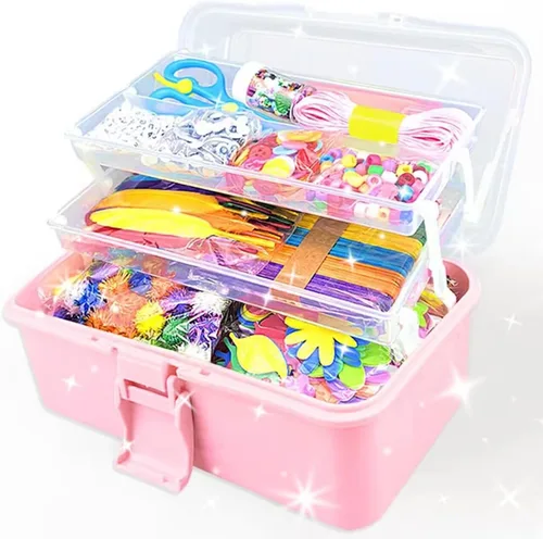 Miniatura 9 de VLUSSO 3000 piezas de suministros de arte y manualidades para niños y niñas de 8 a 12 años, kit de manualidades con limpiapipas, cuentas para niños