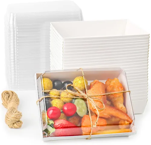Miniatura 12 de Cajas de charcutería de 7 x 5 pulgadas con tapas transparentes, paquete de 50 recipientes desechables para alimentos, cajas grandes de papel