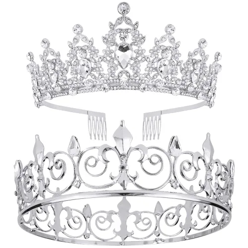 Miniatura 8 de AOPRIE King & Queen Artemis Tiara y corona para mujeres y hombres, cristal, aleación, diamantes de imitación, formal, temático, unisex, negro, boda