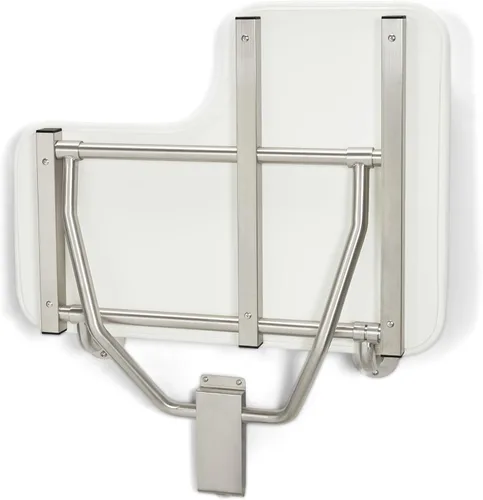 Miniatura 11 de Seachrome Asiento de ducha Lift-Assist, en forma de L, zurdo, ADA, montaje en pared, acolchado blanco naugahyde