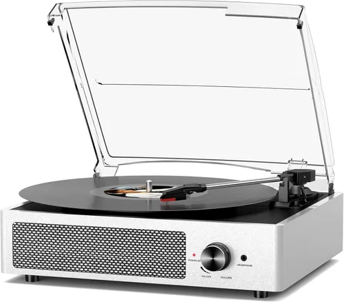 Miniatura 25 de Tocadiscos de vinilo con receptor Bluetooth integrado y 2 altavoces estéreo, 3 velocidades y 3 tamaños, tocadiscos retro portátil para Naranja
