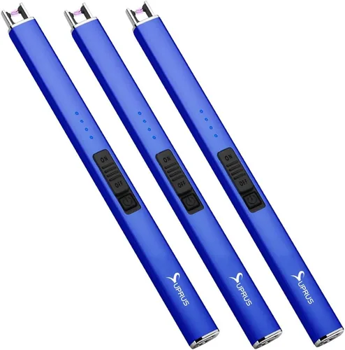 Miniatura 13 de SUPRUS Encendedor eléctrico de arco, a prueba de viento, sin llama, recargable por USB con bloqueo de seguridad para velas, barbacoa, camping (verde)