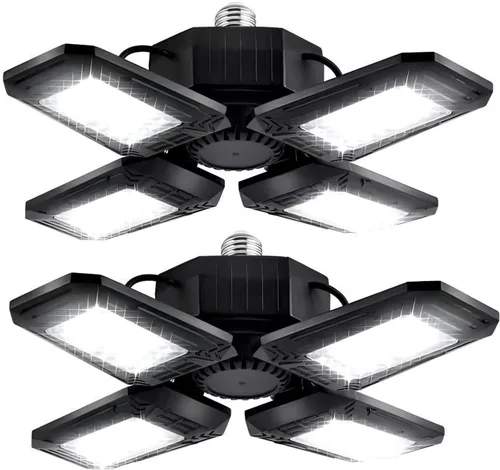 Miniatura 10 de Luces LED de garaje de 50 W - 5000 lúmenes, 6500 K, luz diurna, iluminación LED de techo de garaje de tres hojas, paquete de 2