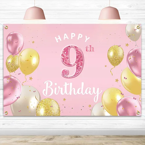 Miniatura 13 de Cartel de fondo de feliz 4º cumpleaños, suministros de decoración de fiesta de cumpleaños 4 para niñas, color rosa, 3.9 x 5.9 pies