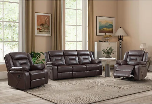 Miniatura 23 de EBELLO Juego de sofá reclinable manual, juego de muebles de sala de estar reclinables de cuero sintético, incluye sofá de dos plazas y sofá Marrón