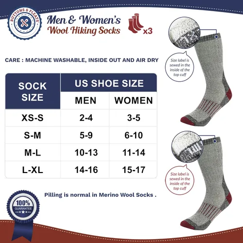 Miniatura 4 de Buttons & Pleats Calcetines de lana para hombres y mujeres merino térmicos cálidos y acogedores calcetines de invierno para botas de invierno