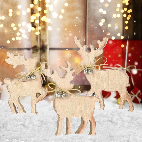Miniatura 6 de COCHIE Decoración Bonita de Bandeja Escalonada Navideña para Interiores, Decoraciones de Mesa Navideñas de Reno de Madera y Centro de Mesa de Árbol