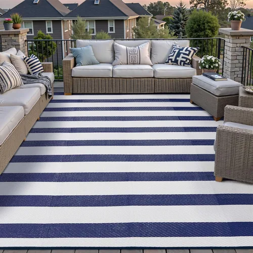 Miniatura 32 de PureCozy Alfombra de paja de plástico para exteriores, color negro, beige, grande, impermeable, para patio, 5 x 8 pulgadas, geométrica, reversible