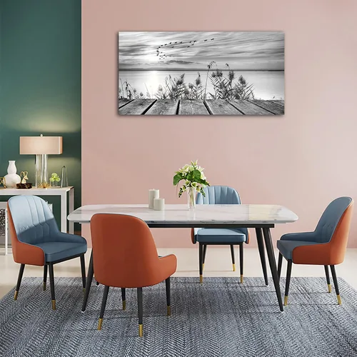 Miniatura 3 de yearainn Arte de Lienzo de Pared en Blanco y Negro Lago al Atardecer con Pájaros Voladores Cuadros para Decoración de Pared Paisaje Natural Pintura