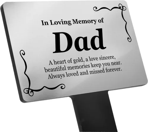 Placa conmemorativa de papá, marcador de tumba para cementerio, estaca de jardín al aire libre, plata y negra, placa decorativa, grabada con "In
