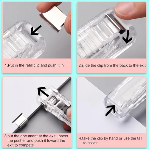 Miniatura 6 de Dispensador de Clips de Papel Portátil Reutilizable - Capacidad de 40 Hojas, 2 Dispensadores con 100 Clips de Repuesto (50 Plateados + 50 de Color)