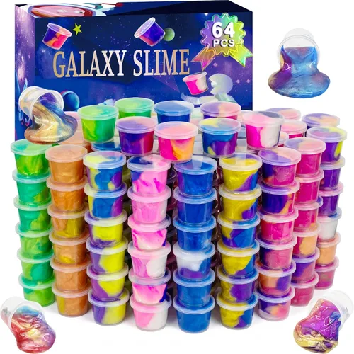 ZOnFRTO 64 paquetes de masilla Galaxy Slime, recuerdo de fiesta para niños, niñas y niños, adultos, no pegajoso, sin perfume, alivio del estrés y la