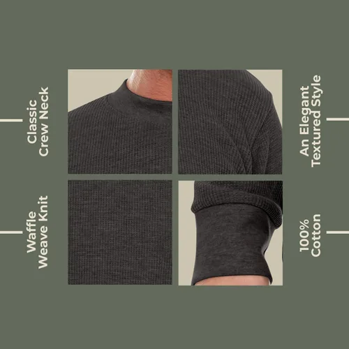 Miniatura 4 de JMR - Camisa térmica de punto gofre pesado para hombre, 100% algodón, manga larga, para usar como capa base o independiente, cálida y transpirable