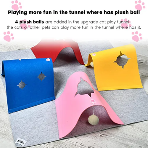 Miniatura 6 de Túnel de juguetes para gatos de interior, muebles interactivos de enriquecimiento para gatos con bola de felpa para animales pequeños, mascotas