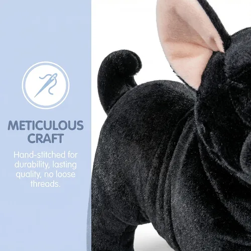 Miniatura 3 de Juguete de peluche de bulldog negro, realista de 13 pulgadas, animal de peluche de perro Bulldog negro, lindo juguete de peluche para cachorros