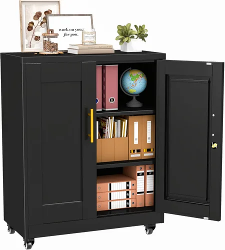 PAOFIN Armario de almacenamiento de metal, archivadores de acero de 35 pulgadas de alto con puertas con cerradura y estantes ajustables, gabinete de