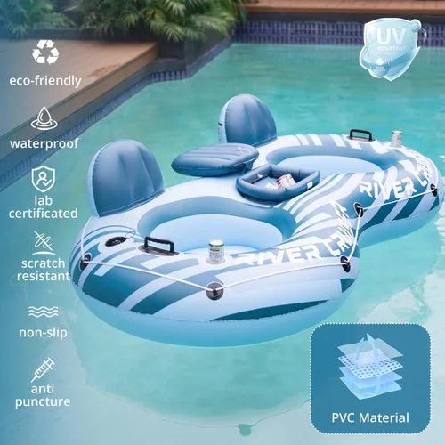 Miniatura 4 de River Tubes for Floating Heavy Duty Inflatable Floating Lounger Premium River Water Rafts Pool Float with Cup Holder Above Lake for Adults