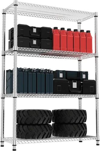 Miniatura 31 de M MZG Estante de alambre de acero resistente ajustable de 1000 libras, con 4 estantes, unidad de almacenamiento ajustable con rueda para cocina