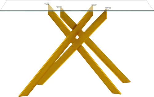 Miniatura 4 de Mesa de comedor rectangular de 51.18" de vidrio templado, mesa de cocina con patas de metal, elegante y robusta mesa de cena para interiores y Dorado