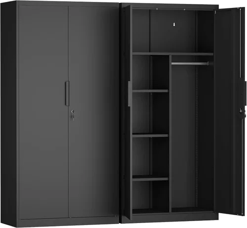 Miniatura 11 de IRONFFICE Locking Cabinet Wall Mounted, Metal Storage Cabinet with Keys, Tool Garage Storage Cabinet with Lockable Doors, Hanging Wall Cabinet for