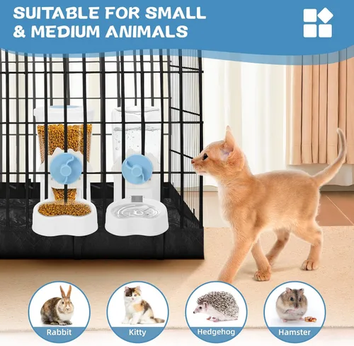 Miniatura 5 de Paquete de 2 dispensadores automáticos de agua para alimentos para mascotas, alimentador automático para conejos y botellas de agua para jaulas