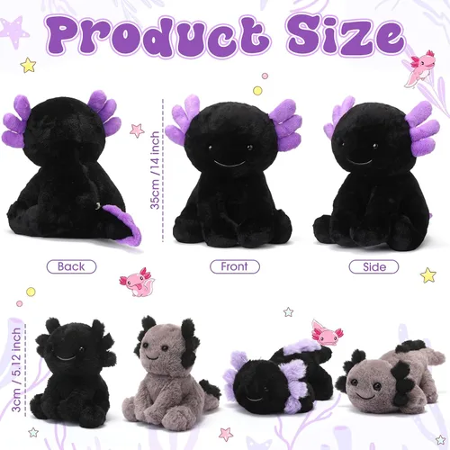 Miniatura 2 de Lenwen 5 piezas de juguetes de peluche de ajolotl, 1 mamá negra con 4 bebés lindos, animales de peluche ajolote peluches en la barriga, regalos