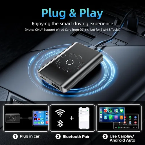 Miniatura 3 de AI Box - Adaptador inalámbrico CarPlay y automático, Plug & Play, WiFi de doble banda, Bluetooth 5.4, soporte de video 4K, sistema Android 13.0