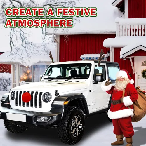 Miniatura 2 de Cuernos de reno para coche con nariz roja y cola - Reno de Navidad para adornos de coche - Kit premium de cuernos de Rudolph para SUV, camioneta