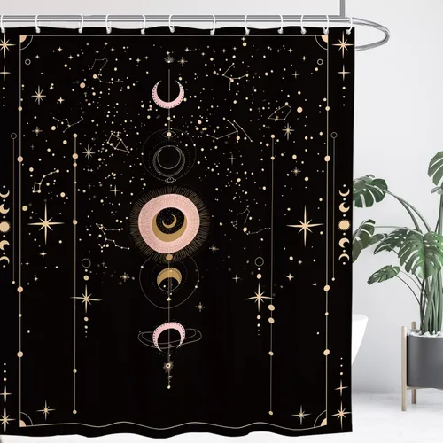 Miniatura 2 de Cortina de ducha gótica del zodiaco con fases lunares, constelación, astrología, galaxia, misteriosa, tarot, bruja, estética, 60 pulgadas de ancho