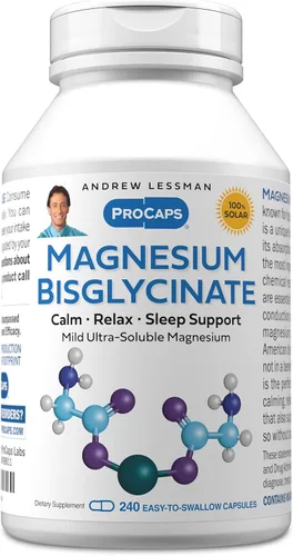 ANDREW LESSMAN Bisglicinato de magnesio - 240 cápsulas - 70 mg. Suave, altamente absorbente, no laxante, calmante magnesio para relajación.