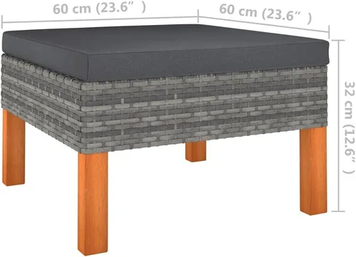 Miniatura 9 de Juego de 9 piezas para sala de estar de patio de poliratán y madera de eucalipto, mesa y sillas de patio al aire libre, juego de muebles de patio