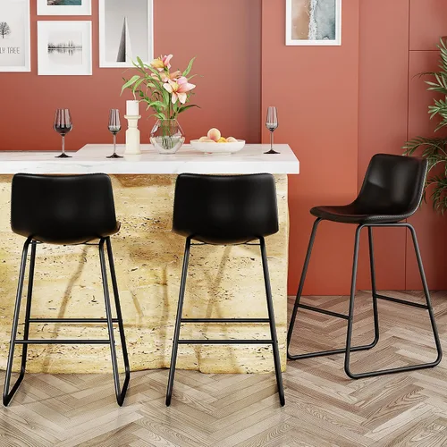 Miniatura 28 de YaFiti - Juego de 2 sillas de comedor de 18 pulgadas, sillas modernas tapizadas para comedor con cojines de piel sintética y patas de metal, silla