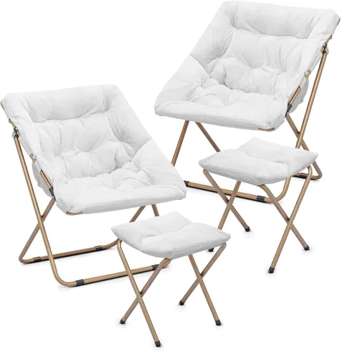 Miniatura 88 de Cómoda silla con platillo, silla de sala de estar, silla plegable acolchada suave de piel sintética, cómoda silla cuadrada de luna para sala