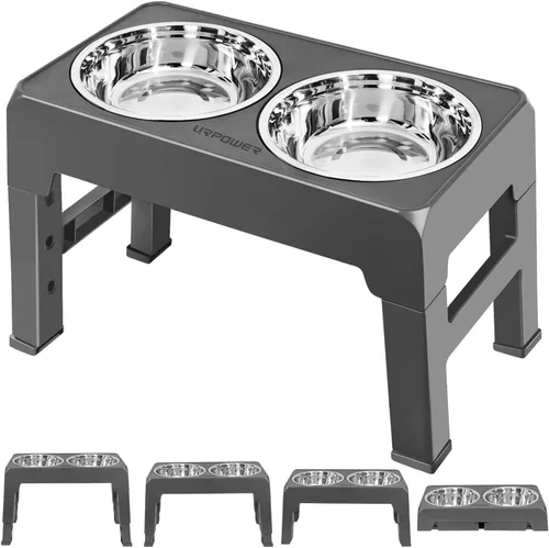 Miniatura 9 de URPOWER Cuencos elevados para perros, soporte elevado ajustable de 4 alturas con 2 cuencos grandes de acero inoxidable para alimentos y agua