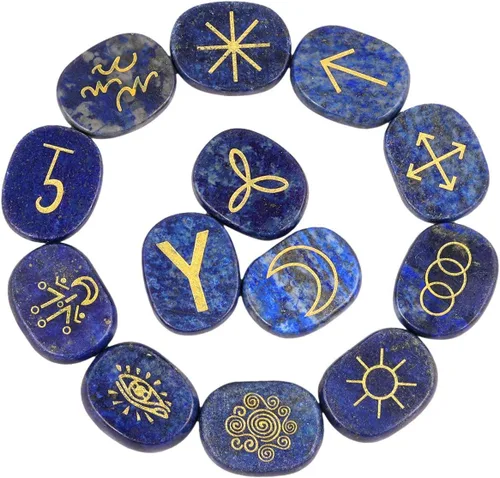 Miniatura 9 de Rockcloud Juego de runas de brujas de cristal curativo Lapislázuli, símbolo gitano, piedras de chakra, piedra de palma, equilibrio de reiki, 10