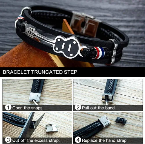 Miniatura 3 de TEMICO Mens Womens Black Leather Cuff Bracelet Multi-Layer Cowhide Handmade Woven Rope Guitar Wristband