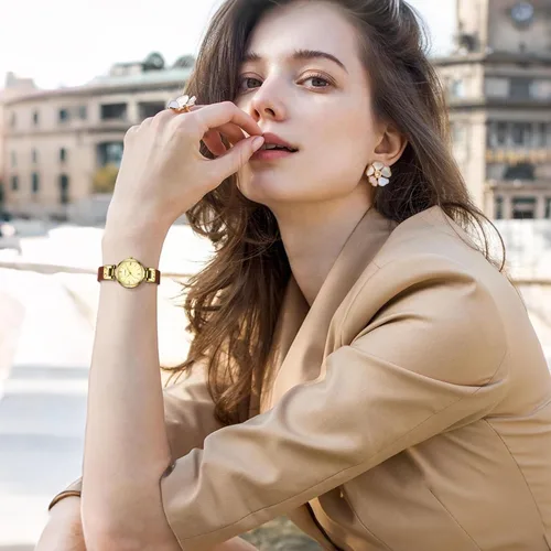 Miniatura 7 de NN BEN NEVIS Relojes para mujer elegante clásico pequeño reloj de cuero dorado Easy Reader Relojes de pulsera para mujer
