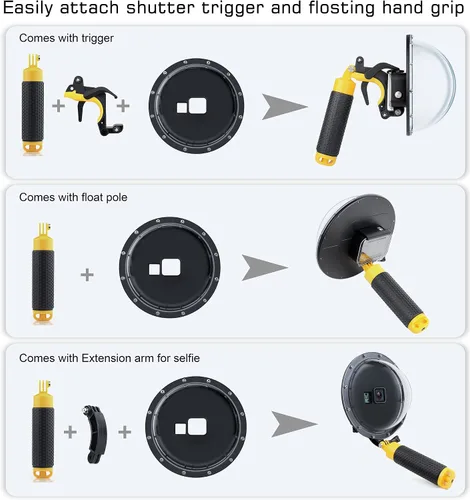 Miniatura 6 de GEPULY - Puerto domo para GoPro Hero 8 Black, lente de puerto domo con carcasa impermeable, disparador de obturador, agarre de mano flotante