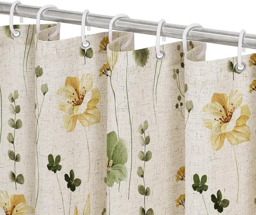 Miniatura 46 de Gibelle Cortina de ducha con estampado floral de acuarela, cortina de ducha retro naranja azul marino para baño, juego de cortina de ducha moderna
