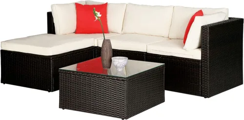 Juego de muebles de patio de 5 piezas, muebles de exterior, sofá de patio de mimbre, sofá seccional modular, juego de conversación al aire libre con