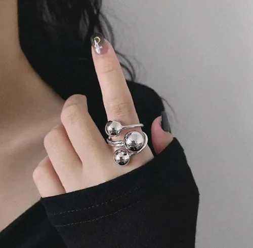 Miniatura 5 de Awmnjtmgpw Anillo de plata de ley 925 de oro de 18 quilates con cuentas redondas con índice planeta anillo de bola geométrica irregular con apertura