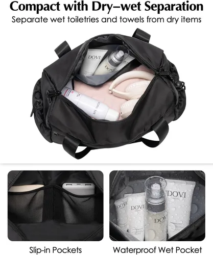 Miniatura 3 de Pequeña bolsa de gimnasio, mini bolsa de gimnasio para mujer con soporte para esterilla de yoga y compartimento húmedo, bonita bolsa de lona