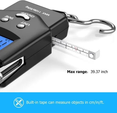 Miniatura 3 de Dr.meter Báscula de Pescado Báscula de Equipaje Equipo de Pesca - 110lb Pantalla LCD Digital Retroiluminada con Cinta Métrica Incorporada - Báscula