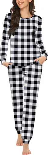 Miniatura 260 de Ekouaer Conjunto de pijama de manga larga para mujer, ropa de dormir suave con cuello redondo y bolsillos