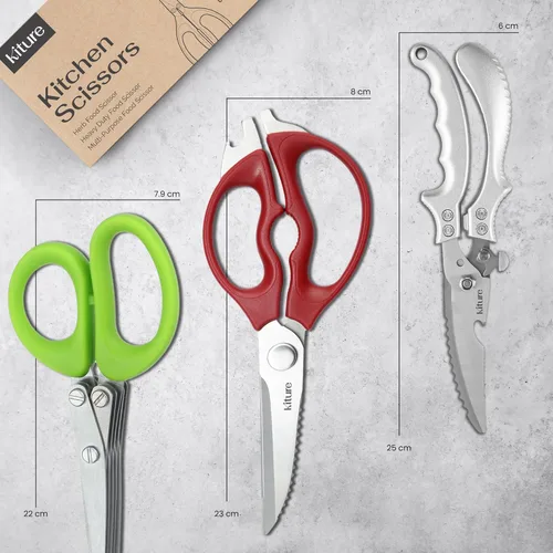 Miniatura 7 de Tijera de cocina resistente con tijeras multiusos y para hierbas, acero inoxidable 420 para pollo, carne, pescado y aves de corral, juego de regalo