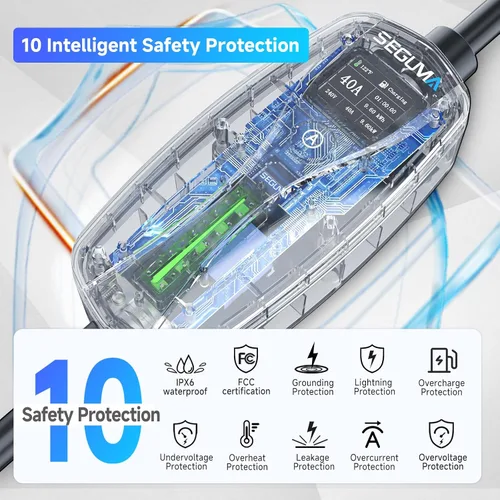 Miniatura 7 de SEGUMA Cargador EV de Nivel 2, Cargadores de Coche Eléctrico de 40 Amperios, Cable de 25 Pies con Enchufe NEMA 14-50, Corriente Ajustable, Retardo