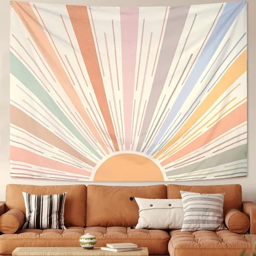 Miniatura 2 de Kanuyee Tapiz Bohemio de Sol para Colgar en la Pared, Tapices Vintage de Amanecer Estético con Rayas Abstractas Retro de los Años 70 para Abstracto