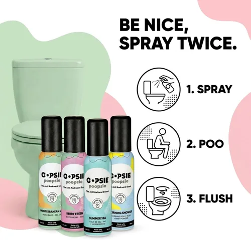 Miniatura 2 de Oopsie Poopsie Aerosol para inodoro – Antes y después de ir – Spray neutralizador y eliminador de olores de baño, tamaño de viaje con aceites