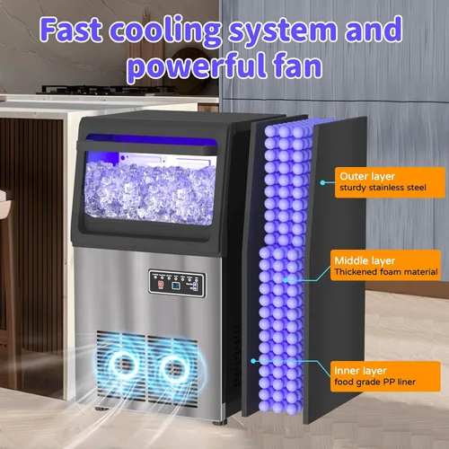Miniatura 6 de Máquina de hielo comercial de pepitas de 80 libras/24 horas con almacenamiento de 15 libras, máquina de hielo de pellets de acero inoxidable, lista